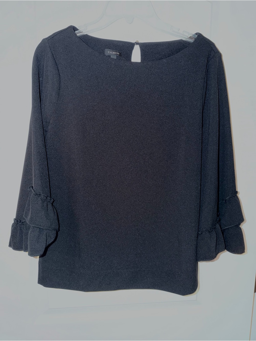 Talbots Black Ruffle-Sleeve Scoop Neck Top, Size M
